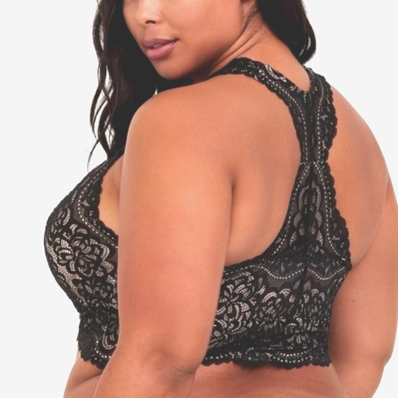 ❤️NWT VINTAGE TORRID BRALETTE - NUDE BLACK LACE UNLINED RACERBACK SEMI-SHEER BRA - Picture 2 of 10
